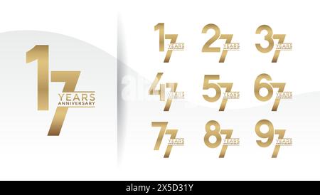 Satz des Jubiläumslogos goldene Farbe mit weißem Hintergrund für die Feier Stock Vektor