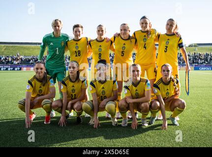 Lund, Schweden. Mai 2024. Das Startelf Schwedens für die UEFA-U17-EUROPAMEISTERSCHAFT der Frauen zwischen Schweden und England bei Klostergaardens Idrottsplats in Lund. (Foto: Gonzales Photo/Alamy Live News Stockfoto