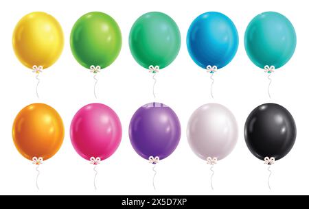 Geburtstag Ballons Vektor Set Design. Aufblasbare Geburtstagsballons in der Kollektion Bunte Elemente für Feiertage, Jubiläum und Kinder Stock Vektor