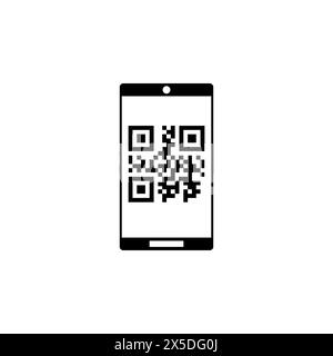 Symbol für den flachen Vektor des QR-Codes des mobilen Smartphones. Einfaches, ausgefülltes Symbol auf weißem Hintergrund. Design-Vorlage für QR-Code-Zeichen für Smartphone für Web A Stock Vektor