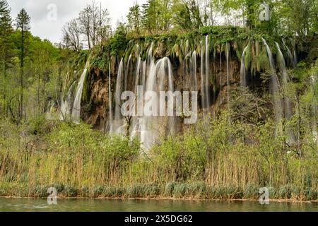 Der Wasserfall Veliki Prstavac im Nationalpark Plitvicer gesehen, Kroatien, Europa | der Wasserfall Veliki Prstavac an den oberen Seen, Plitvicer Seen Na Stockfoto