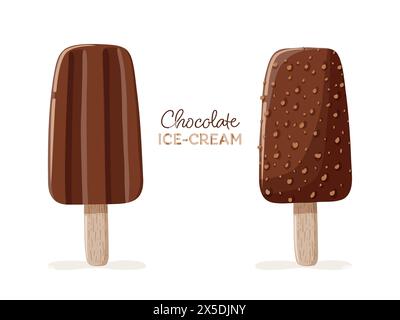 Schokoladeneis. Süßes Dessert im Sommer. Isolierte Vektordarstellung Stock Vektor
