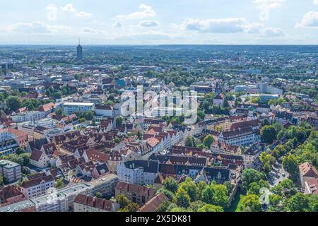 Augsburg von oben, Blick auf die nordöstliche Stadt um Luginsland Stockfoto