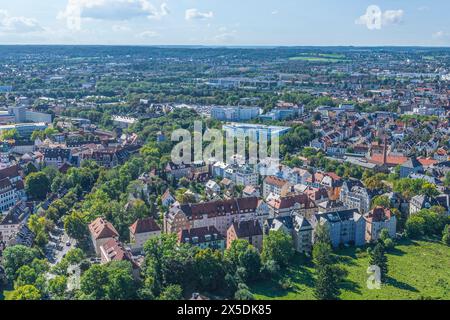 Augsburg von oben, Blick auf die nordöstliche Stadt um Luginsland Stockfoto