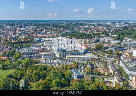 Augsburg von oben, Blick auf die nordöstliche Stadt um Luginsland Stockfoto