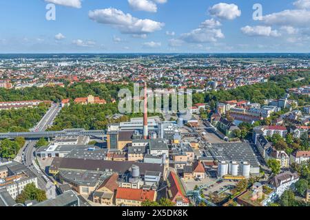 Augsburg von oben, Blick auf die nordöstliche Stadt um Luginsland Stockfoto