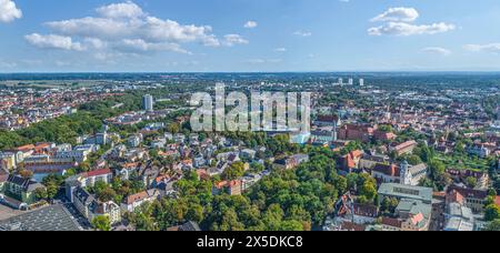 Augsburg von oben, Blick auf die nordöstliche Stadt um Luginsland Stockfoto