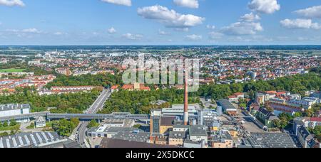 Augsburg von oben, Blick auf die nordöstliche Stadt um Luginsland Stockfoto