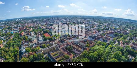 Augsburg von oben, Blick auf die nordöstliche Stadt um Luginsland Stockfoto