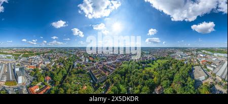 Augsburg von oben, Blick auf die nordöstliche Stadt um Luginsland Stockfoto