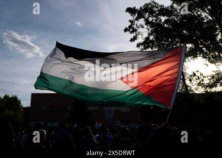 Studenten der Complutense University of Madrid starteten am 7. Mai 2024 auf dem Universitätscampus in Madrid, Spanien, ein Lager für die Solidarität im Gazastreifen. Ähnliche Lager wurden von Studenten weltweit aus Protest gegen die israelische Bombardierung des Gazastreifens gestartet, bei der Zehntausende Menschen ums Leben kamen. © Craig Redmond Stockfoto