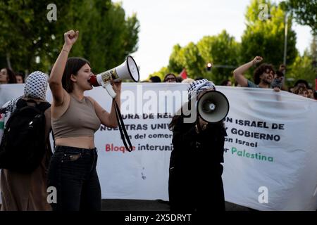 Studenten der Complutense University of Madrid starteten am 7. Mai 2024 auf dem Universitätscampus in Madrid, Spanien, ein Lager für die Solidarität im Gazastreifen. Ähnliche Lager wurden von Studenten weltweit aus Protest gegen die israelische Bombardierung des Gazastreifens gestartet, bei der Zehntausende Menschen ums Leben kamen. © Craig Redmond Stockfoto