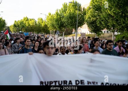 Studenten der Complutense University of Madrid starteten am 7. Mai 2024 auf dem Universitätscampus in Madrid, Spanien, ein Lager für die Solidarität im Gazastreifen. Ähnliche Lager wurden von Studenten weltweit aus Protest gegen die israelische Bombardierung des Gazastreifens gestartet, bei der Zehntausende Menschen ums Leben kamen. © Craig Redmond Stockfoto