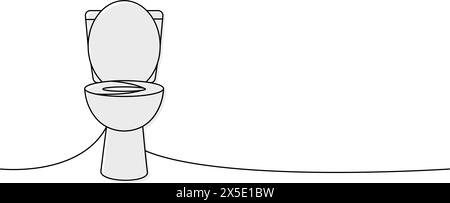 Toilettenschüssel, einzeilige, durchgehende Zeichnung. Durchgehende Darstellung der Reinigungswerkzeuge in einer Zeile. Lineare Vektordarstellung. Stock Vektor