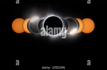 Total Solar Eclipse Composite aufgenommen im April 2024 Stockfoto