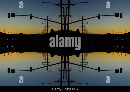 Spiegelbild der Straße bei Dämmerung Stockfoto