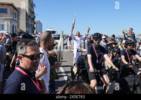 Marseille, Frankreich. Mai 2024. Marseille; 05.09.2024; Olympische Spiele 2024 (OG) in Frankreich. Olympisches Fackelrelais in den Straßen von Marseille. Quelle: MAXPPP/Alamy Live News Stockfoto