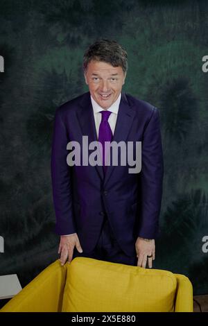 Italien, Rom, 8. Mai 2024: Ehemaliger Ministerpräsident Matteo Renzi, Präsident und Führer der Italia Viva Party, fotografiert nach dem Interview mit "Factanza" Stockfoto