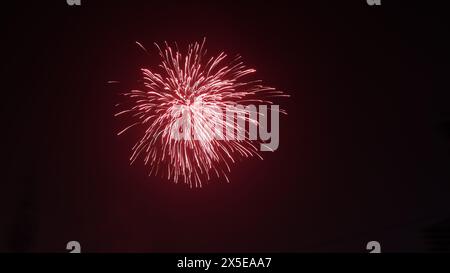 Rote Explosion bei Black Sky Fire Work Stockfoto