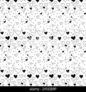 Schwarz-Weiß Hand Gezeichneter Love Doodle Hearts Muster Hintergrund Stock Vektor