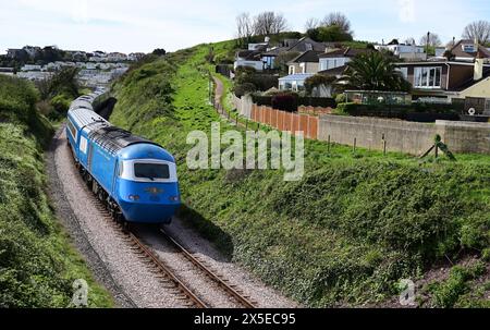 Hinter dem Midland Pullman vorbei an Goodrington auf der Dartmouth Steam Railway in Richtung Kingswear. Stockfoto