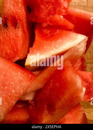 Viele Stücke Wassermelone. Guadalajara, Mexiko. Stockfoto