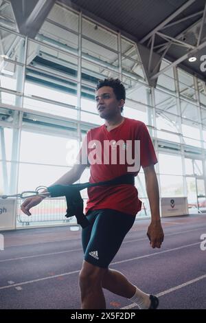 Loughborough, Vereinigtes Königreich. 5. April 2024. Der britische Thomas Young während des Trainings vor der Para-Leichtathletik-Weltmeisterschaft 2024. Quelle: George Tewkesbury/Alamy Live News Stockfoto