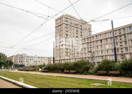 Modernistische Architektur im sozialistischen Stil in Le Havre, Frankreich. Stockfoto