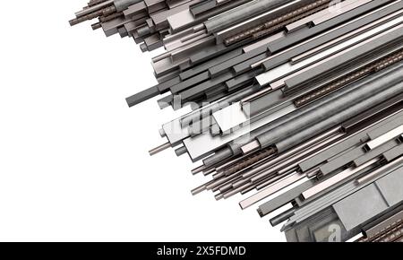 Metallstangen, Profile, Stangenmaterial, industrietauglich. Transparenz Hintergrund Stockfoto