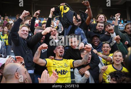 Brüssel, Belgien Mai 2024. Cameron Puertas Castro feiert nach dem Spiel zwischen RUSG Royale Union Saint-Gilloise gegen RAFC Royal Antwerp FC, dem Finale des belgischen Croky Cup, am Donnerstag, den 9. Mai 2024, im King Baudouin Stadion in Brüssel. BELGA PHOTO VIRGINIE LEFOUR Credit: Belga News Agency/Alamy Live News Stockfoto