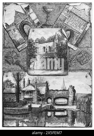 Blick auf Norwich im 19. Jahrhundert: Das Erpingham-Tor, das Ethelbert-Tor. Eintritt zum Bischofspalast. Pull's Ferry am Ende des Abschlusses. Schwarz-weiß-Illustration aus unserem eigenen Land Band III, veröffentlicht von Cassell, Petter, Galpin & Co. Im späten 19. Jahrhundert. Stockfoto