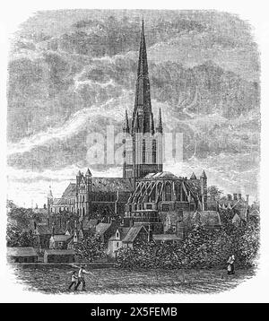 Norwich Cathedral im 19. Jahrhundert: Von Südosten aus gesehen. Schwarz-weiß-Illustration aus unserem eigenen Land Band III, veröffentlicht von Cassell, Petter, Galpin & Co. Im späten 19. Jahrhundert. Stockfoto