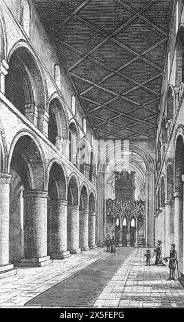 Das Schiff des Southwell Minster, wie es im 19. Jahrhundert erschien. Schwarz-weiß-Illustration aus unserem eigenen Land Band III, veröffentlicht von Cassell, Petter, Galpin & Co. Im späten 19. Jahrhundert. Stockfoto