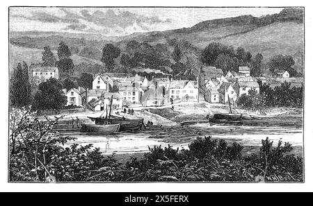 Brockweir am Fluss Wye, Forest of Dean, Gloucestershire, wie es im späten 19. Jahrhundert erschien. Schwarz-weiß-Illustration aus unserem eigenen Land Band III, veröffentlicht von Cassell, Petter, Galpin & Co. Im späten 19. Jahrhundert. Stockfoto