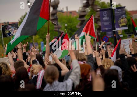 Malmö, Donnerstag, 9. Mai 2024. Demonstration gegen Israels Teilnahme an Eurovision in Malmö, Donnerstag, 9. Mai 2024. Israel nimmt am Donnerstag am zweiten Halbfinale des Songwettbewerbs Teil. (Foto: Ida Marie Odgaard/Ritzau Scanpix) Credit: Ritzau/Alamy Live News Stockfoto