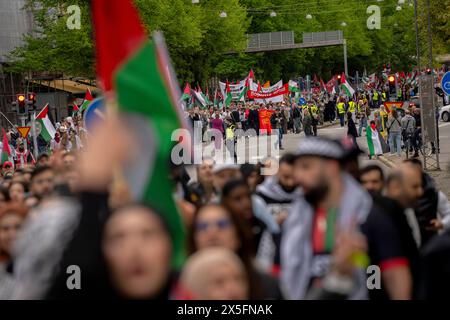 Malmö, Donnerstag, 9. Mai 2024. Demonstration gegen Israels Teilnahme an Eurovision in Malmö, Donnerstag, 9. Mai 2024. Israel nimmt am zweiten Halbfinale des Gesangswettbewerbs am Donnerstag Teil. (Foto: Ida Marie Odgaard/Ritzau Scanpix) Credit: Ritzau/Alamy Live News Stockfoto