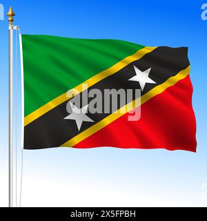 St. Christopher und Nevis, St. Kitts, offizielle nationale winkende Flagge, karibik, Vektor-Illustration Stock Vektor