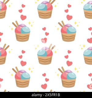 Nahtloses Eismuster. Fastfood-Illustration im Cartoon-Stil. Textur für Eiscreme. Illustration Eis. Ice Cream Love Concept Stock Vektor