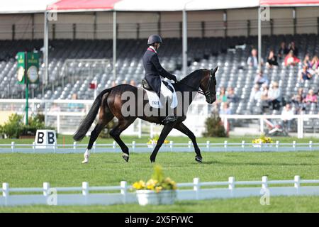 Harry Meade von Großbritannien mit Cavalier Crystal während des Dressurtests bei den Badminton Horse Trials am 9. Mai 2024, Badminton Estate, Vereinigtes Königreich (Foto: Maxime David - MXIMD Pictures) Stockfoto