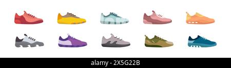 Schuhe mit stylischem Logo. Sportschuhe Vektor. Symbol läuft. Sneaker-Symbol auf weißem Hintergrund. Vektorabbildung. Stock Vektor