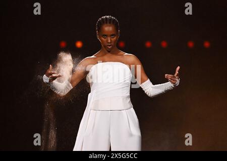 Saba vertritt Dänemark mit dem Song "Sand" im zweiten Halbfinale des 68. Eurovision Song Contest (ESC) in der Malmö Arena in Malmö, Schweden, Donnerstag, 09. Mai, 2024.Foto: Jessica Gow / TT / Code 10070 Stockfoto