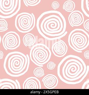 Abstrakt, lockige Linien, nahtloses Muster, Pink, weiß, Digitalpapier, Hintergrundbild, Druck Stockfoto
