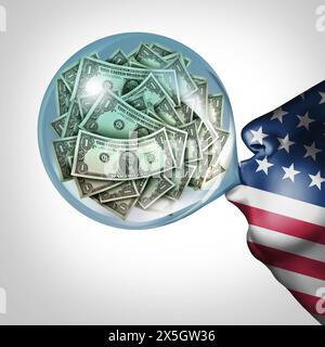 Amerikanische Schuldenblase und US-Inflation oder ein aufgeblähtes Ausgabendefizit der US-Regierung als wachsende Finanzkrise in den USA und steigender Haushalt Stockfoto