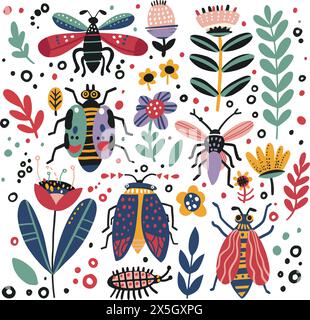 Verspielte Garden Bugs Vector Kollektion Stock Vektor