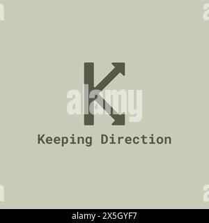 Logo mit K-Buchstaben und zwei spitzen Pfeilen. Stock Vektor