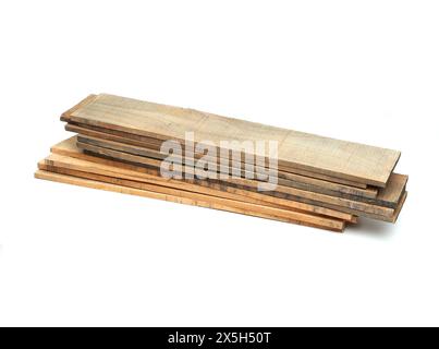 Gruppe von Holzdielen/Platten isoliert auf weißem Hintergrund Stockfoto