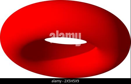 Isolierter farbenfroher Torus in 3D-Perspektive. Abstrakte geometrische Donut-Form, in Rotation Stock Vektor