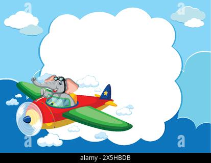 Cartoon-Elefant, der ein Flugzeug am Himmel fliegt Stock Vektor