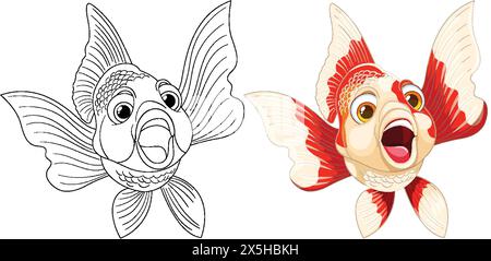 Vektorillustration eines Goldfisches in zwei Stilen Stock Vektor