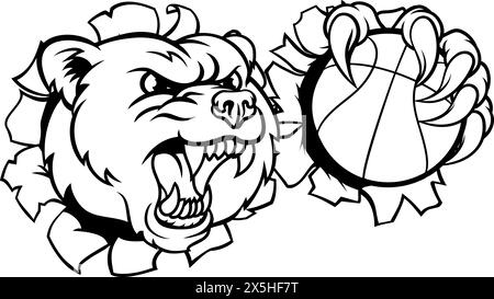 Bear Basketball Ball Claw Grizzly Tiermaskottchen Stock Vektor